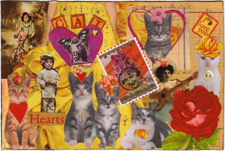Cat.Hearts.PaulaFarrington Cat Hearts I Love You Postcard