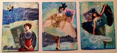 "Bleu" series of winged artist trading cards by Paula Boyd Farrington