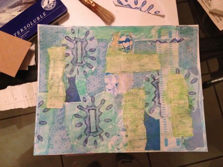 beginning of making "Masterboard" to be cut into artist trading card size background pieces