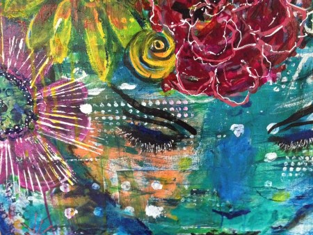 In Flowers, mixed media (paper on acrylic on canvas), work-in-progress © paula boyd farrington 2014